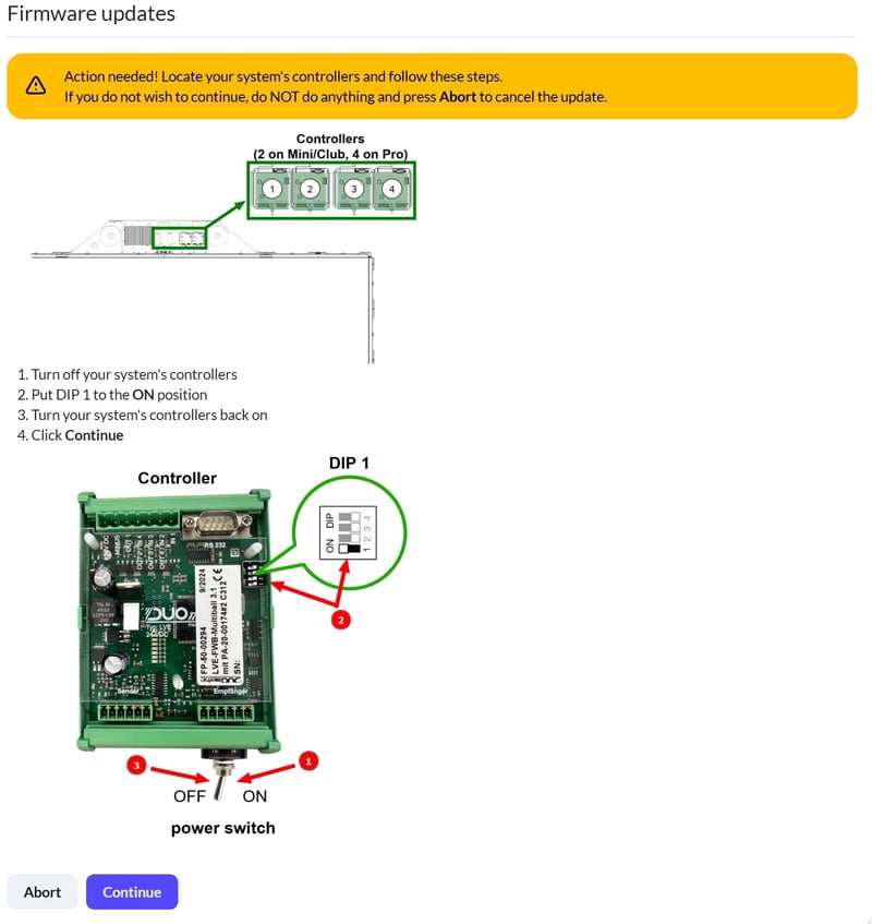Screenshot of the Wizard guiding users through the firmware update in the MultiBall Admin